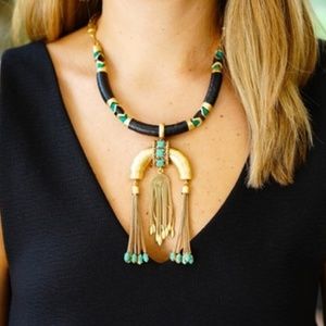 Stella & Dot Black and Gold Necklace with Turquoise Accents